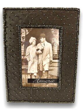 Amora Vintage Style Beaded Fabric Photo Frame 4x6 Tabletop Picture Frame Made in